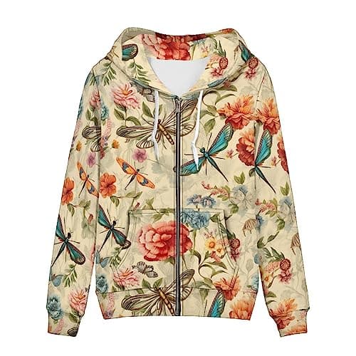 Irisjudy Monet Art Color Stripe Zip Hoodie for Women
