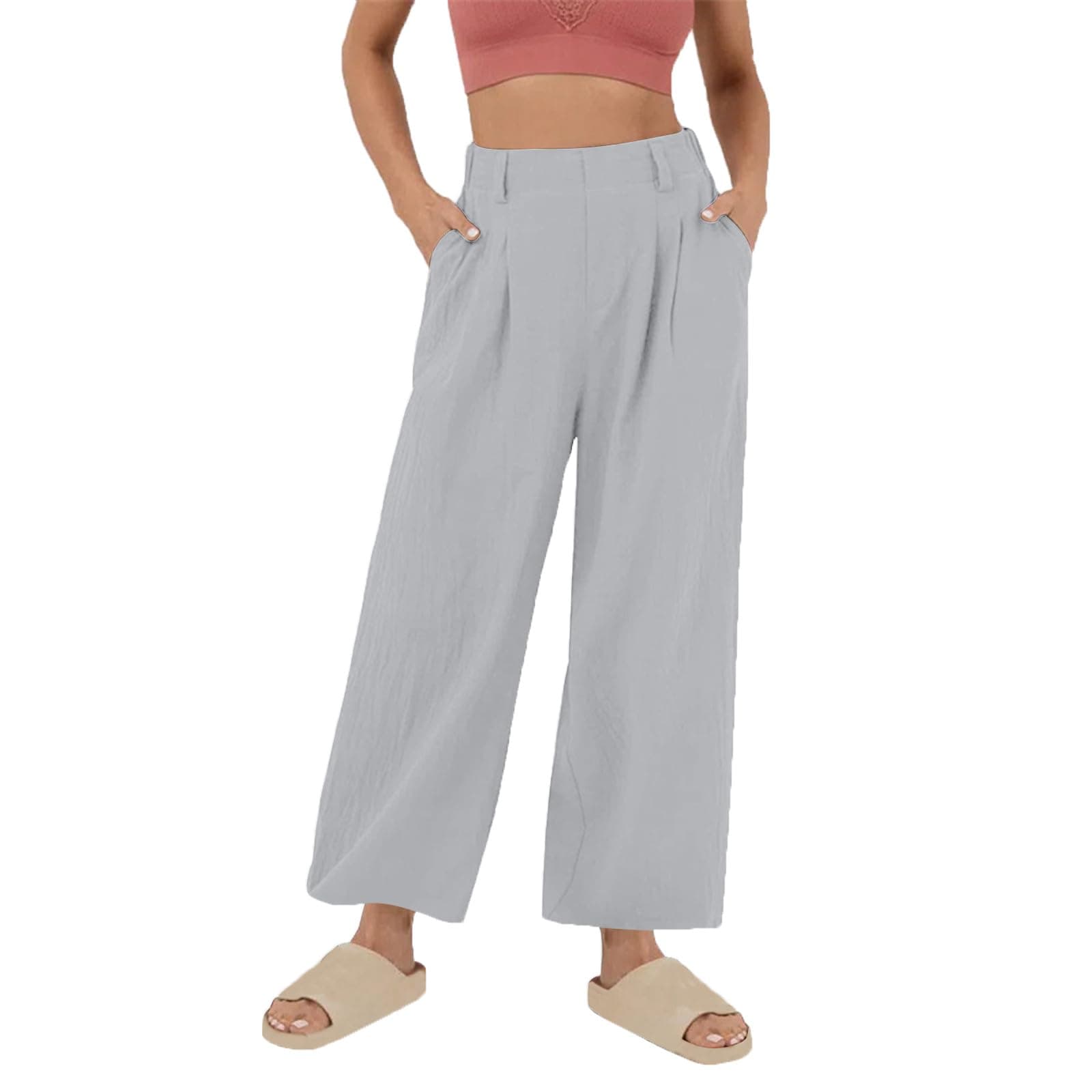 Yxzogd Women's High-Waisted Wide Leg Cotton Pants for Summer Beach Wear
