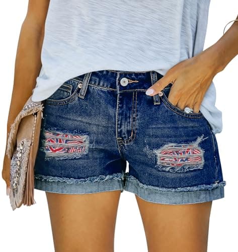 Womens Denim Jean Shorts with Button Pockets for Summer