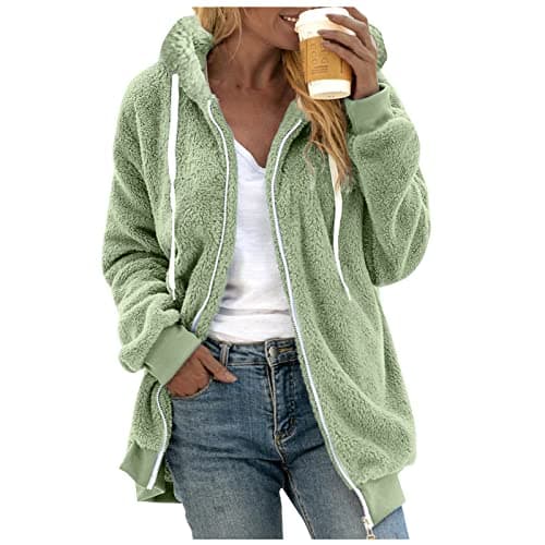 Oversized Sherpa Fleece Jacket for Women Warm Winter Coat Zip Up Pockets