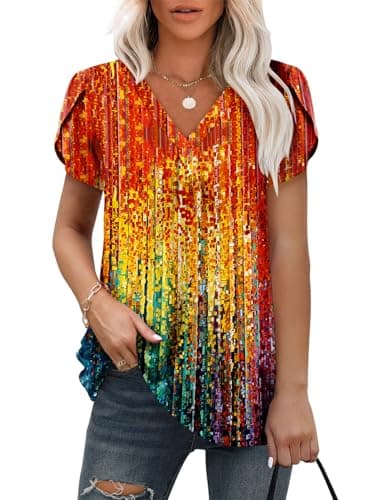 Angerella Women's Summer Dressy Casual Short Sleeve V-Neck Tops for Leggings