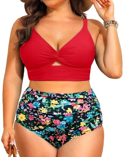 Daci Plus Size Knot Twist High Waisted Bikini Tummy Control_swimsuits 2025