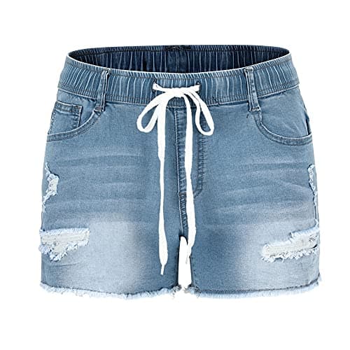 Thunder Star Women's Mid Rise Ripped Stretch Denim Shorts