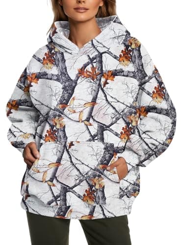 Peassa Women's Camo Oversized Hoodie Sweatshirt with Tree Leaf Graphic