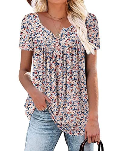 ROSELINLIN Women's Floral Summer Short Sleeve Shirt Loose Fit Leggings Top