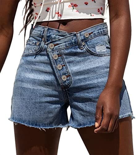 Womens Denim Jean Shorts with Button Pockets for Summer