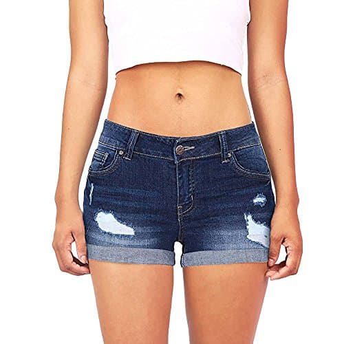 Women's Stretchy Mid Rise Ripped Denim Shorts