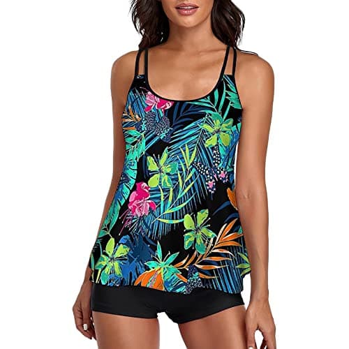LCMTWX Women's Solid Color Two-Piece Split Swimsuit Tank Top and Shorts