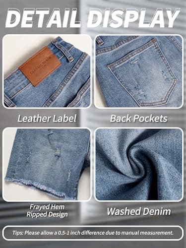 ELLEVEN Women's High-Waisted Ripped Jean Wide Leg Shorts