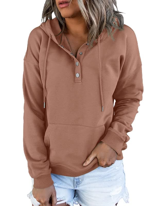 2024 Women's Casual Button Collar Hoodie Sweatshirt