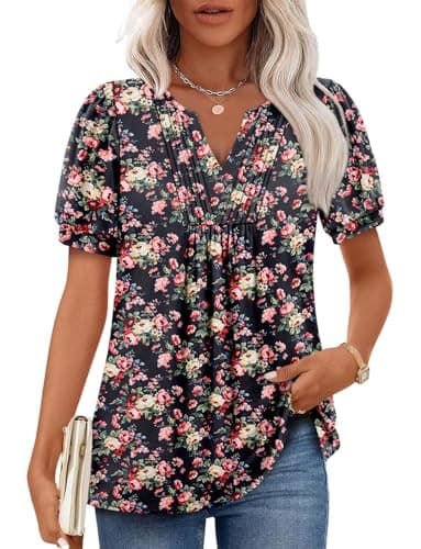 Angerella Women's Casual V-Neck Short Sleeve Tunic Top