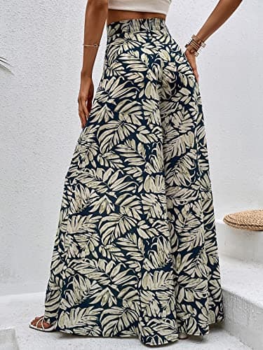 WDIRARA Women's BohoPrint High Waist Wide Leg Palazzo Pants