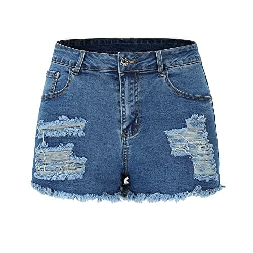 Thunder Star Women's Mid Rise Ripped Stretch Denim Shorts