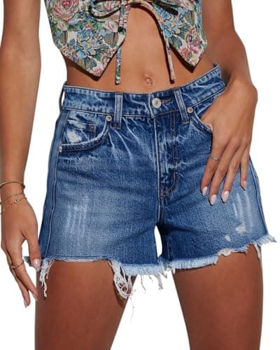 CHICZONE Women's Ripped Mid-High Waisted Denim Shorts