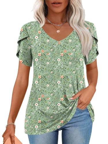 CATHY 2025 Women's Short Sleeve V-Neck Tunic Tops S-4XL
