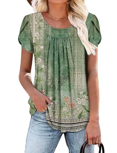 Angerella Women's Flirty Summer Pleated Floral Tunic Top S-3XL