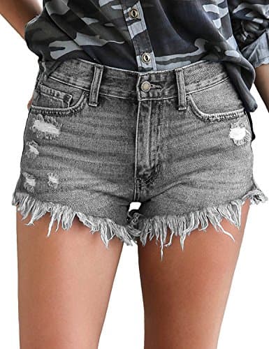 Luvamia Women's Casual High-Waisted Frayed Denim Shorts