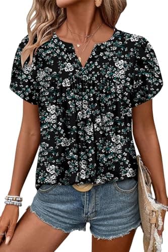 Angerella Women's Floral Print Short Sleeve V-Neck Tunic Tops