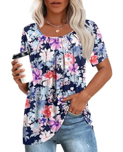 Anymeet Women's Summer Pleated Tunic Shirts M-3XL