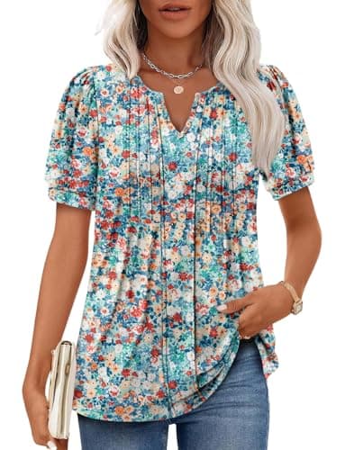 Angerella Women's Casual V-Neck Short Sleeve Tunic Top