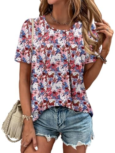Angerella Women's Chiffon Floral Short Sleeve Blouse Summer Casual Top