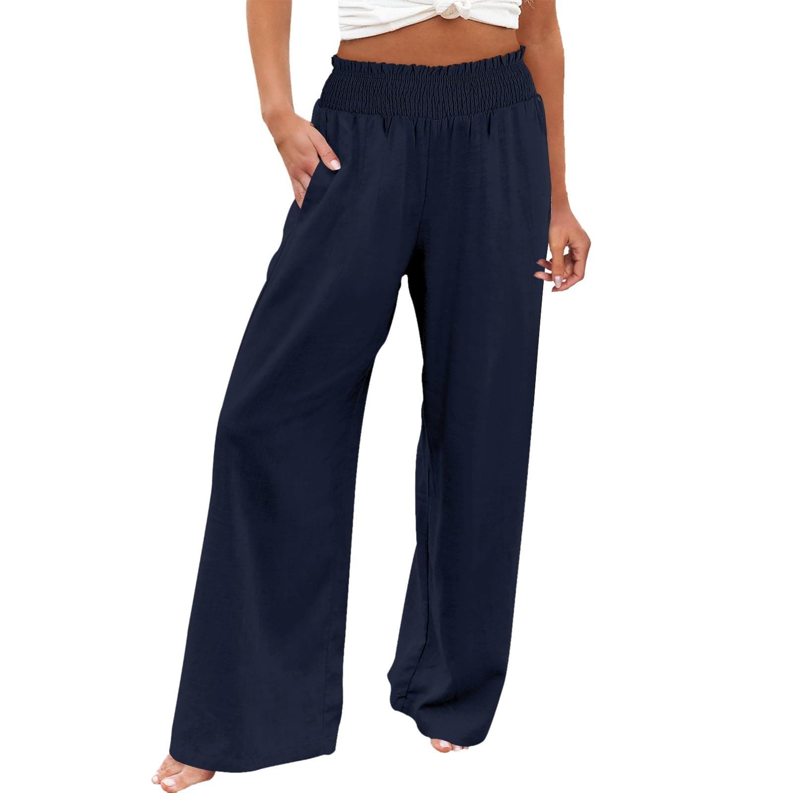 Women's Cotton Linen Wide Leg Trousers for Work