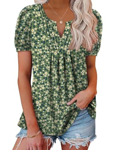 Angerella Women's Casual V-Neck Short Sleeve Tunic Top