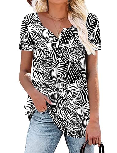 ROSELINLIN Women's Floral Summer Short Sleeve Shirt Loose Fit Leggings Top