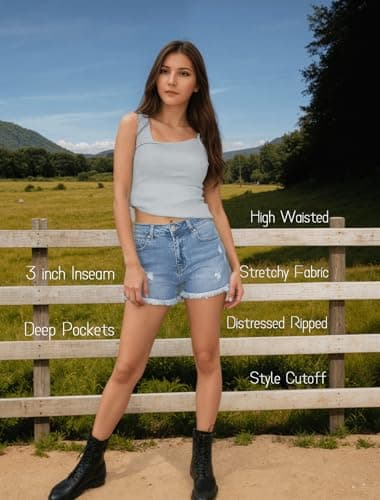 FEELNINE High-Waisted Stretchy Ripped Summer Denim Shorts