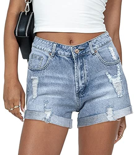 Womens Denim Jean Shorts with Button Pockets for Summer