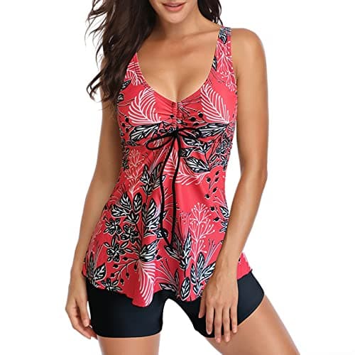 LCMTWX Women's Solid Color Two-Piece Split Swimsuit Tank Top and Shorts