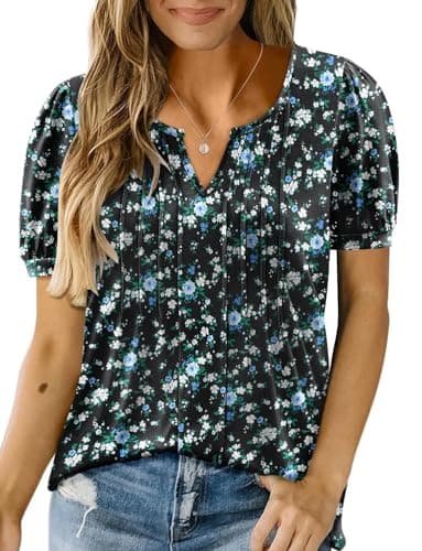 Angerella Women's Casual V-Neck Short Sleeve Tunic Top
