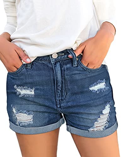 Luvamia Women's High-Waisted Ripped Denim Shorts
