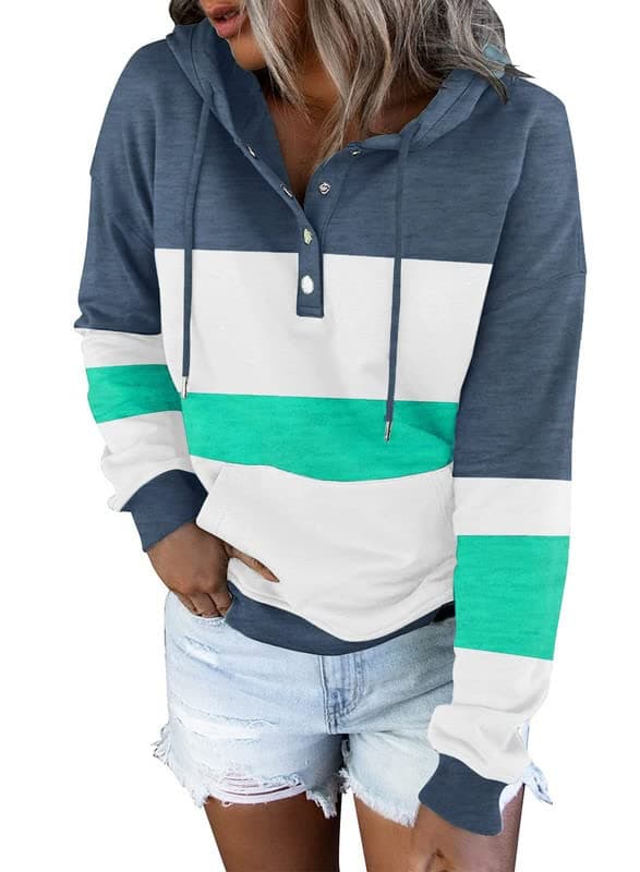 2024 Women's Casual Button Collar Hoodie Sweatshirt