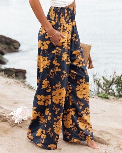 Angerella Women's Floral Print Wide Leg Pants