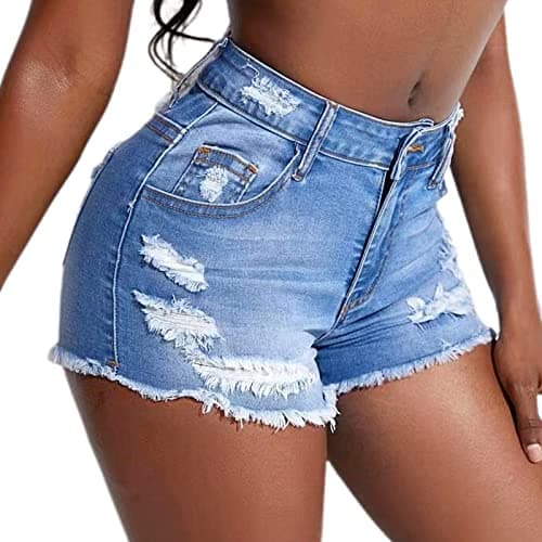 Tunlaud Women's Stretch Ripped Denim Shorts Distressed Jeans