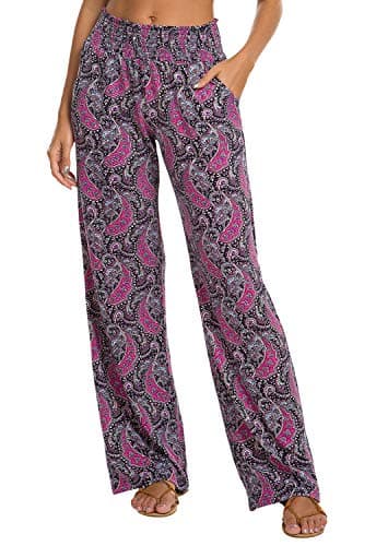 Urban CoCo Women's Boho Wide Leg Pants with Pockets