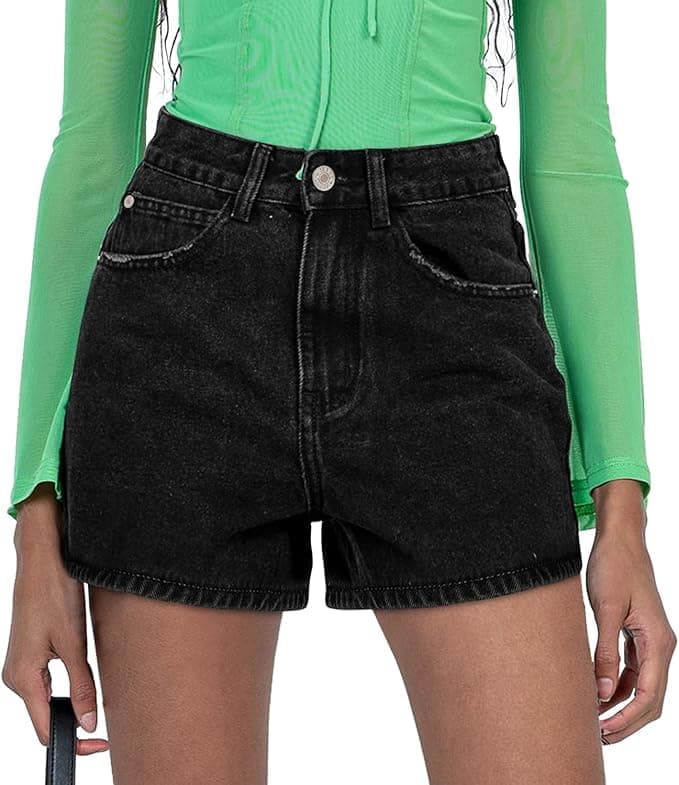 Angerella Women's Mid Rise Ripped Denim Shorts Stretchy Folded Hem