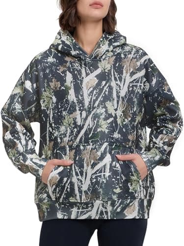 YKR Women's Camo Hoodie with Maple Leaf Print Fleece Pullover Sweater