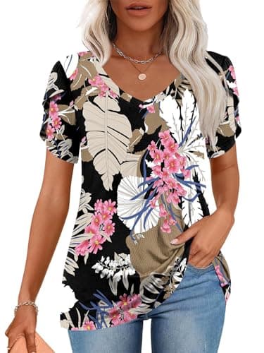 CATHY 2025 Women's Short Sleeve V-Neck Tunic Tops S-4XL
