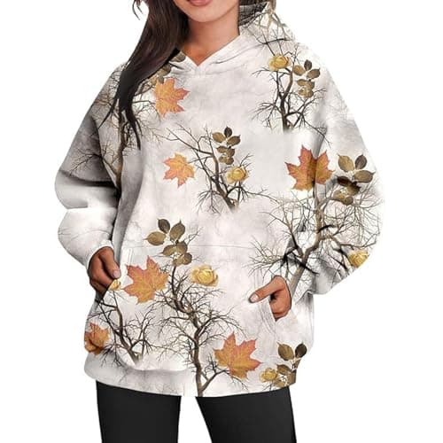 Thatrich Camo Sweatshirt Women Maple Leaf Graphic Hoodies