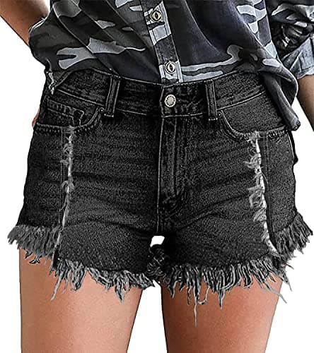 Necooer Women's Casual Mid-Waist Stretch Denim Shorts