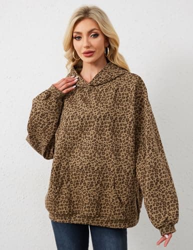 Eutten Womens Camo Hoodies Maple Leaf Print Oversized Fleece Sweatshirt with Pocket