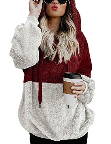 Romanstii Women's Casual Double Fuzzy Sweatshirt Hoodie Outwear S-XXL