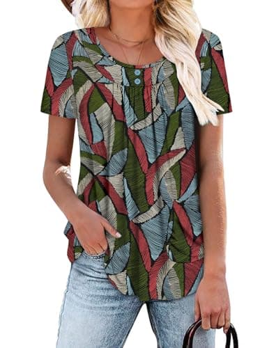 Angerella Women's Flirty Summer Pleated Floral Tunic Top S-3XL