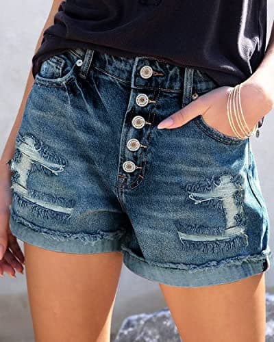 Womens Denim Jean Shorts with Button Pockets for Summer