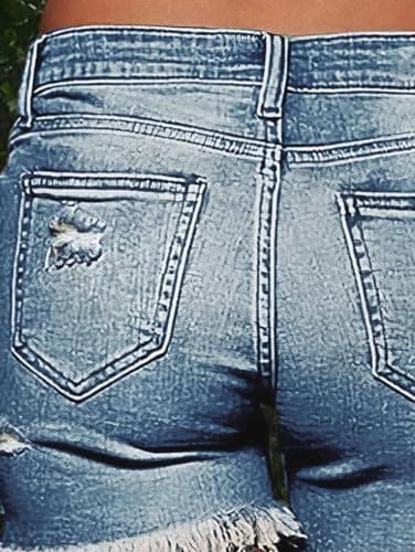 Flamingals Raw Hem Mid-Waist Stretchy Jean Shorts for Women