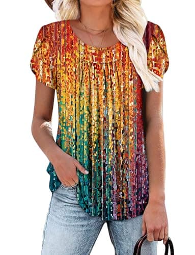 Angerella Women's Flirty Summer Pleated Floral Tunic Top S-3XL