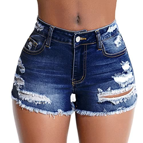 Tunlaud Women's Stretch Ripped Denim Shorts Distressed Jeans