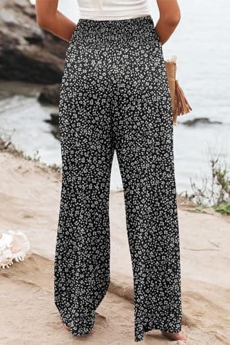 Bbkkuck Women's Elastic High-Waisted Wide Leg Palazzo Pants with Pockets